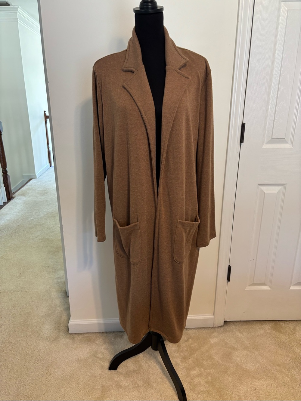 Camel Brown Longline Open-Front Coatigan